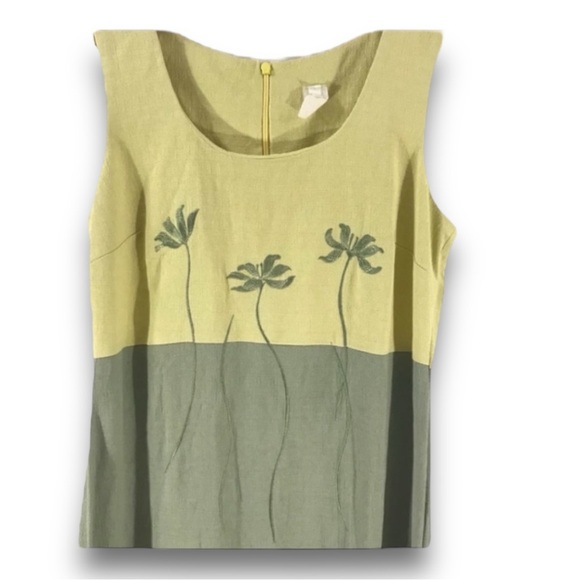 Vintage Light Green & Citron Palm Tree Embroidered Sleeveless Maxi Dress SZ 6 - Picture 4 of 10